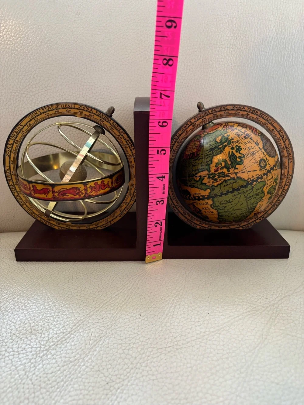 Vintage Brass and Brown Globe Bookends - Decorative Home Wall Decor